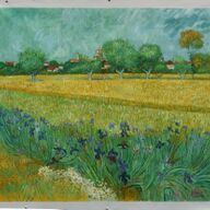 Olieverfreplica Van Gogh: Zicht op Arles met irissen