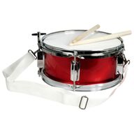 Trommel: metalen rode trommel met twee houten stokjes en een draagkoord. - Voorzien van diverse stelmogelijkheden om het vel strak te spannen. - Materiaal: metaal - Kleur: rood - Diameter: 28 cm - Hoogte: 14 cm - z.g.a.n. 27,50