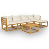 VidaXL 6-delige Loungeset met kussens massief acaciahout crème