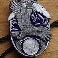 Large bolo tie &amp;quot; Adelaar &amp;quot; Zilver / blauw / wit