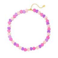 Hartjes kinderketting lila en roze Rvs